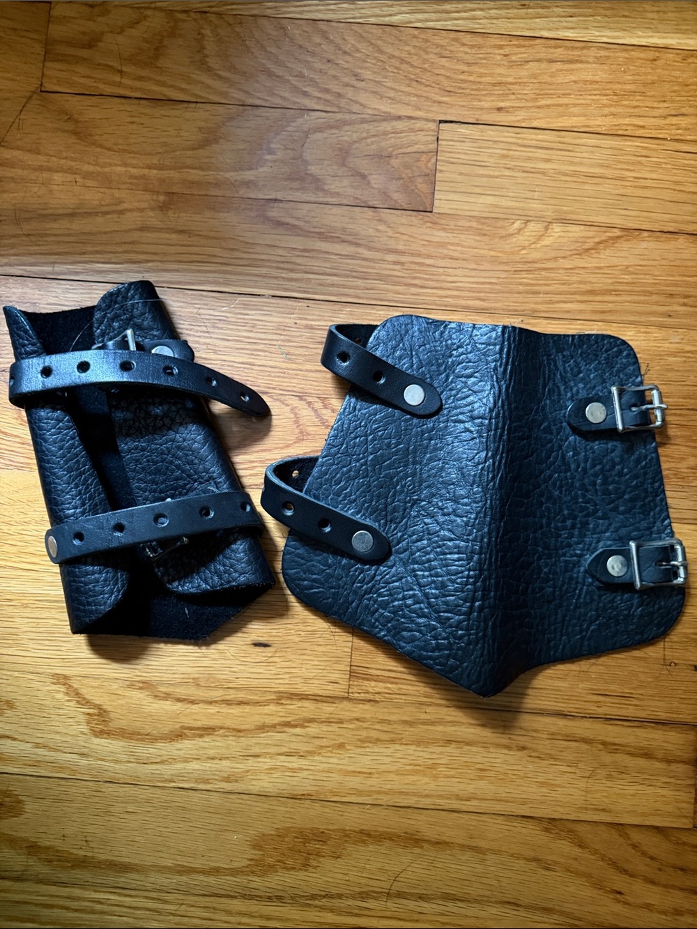 NEW HANDMADE Black Leather Wrist Cuffs with Buckle Straps